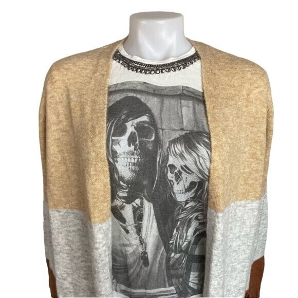 A New Day Striped Cardigan Tan Grey Tawny Long Acrylic Sweater Size XS - Picture 2 of 10